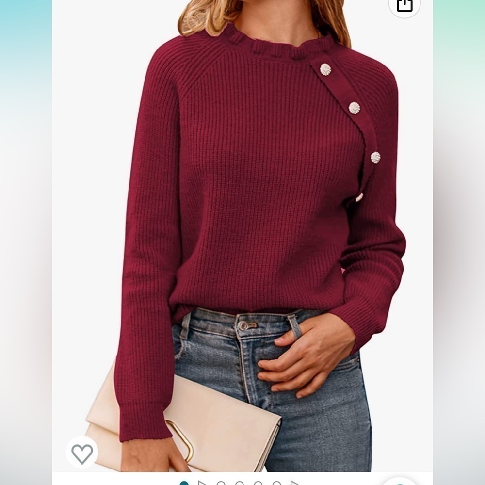 Sweaters Casual Long Sleeve Button Down Crew Neck Ruffle pullover NWT Medium